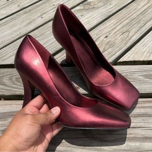 Marc Fisher Square Toe Red Bordeaux Leather Heels Size 8